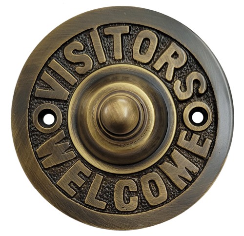 "WELCOME VISITORS" Round Brass Bell Push